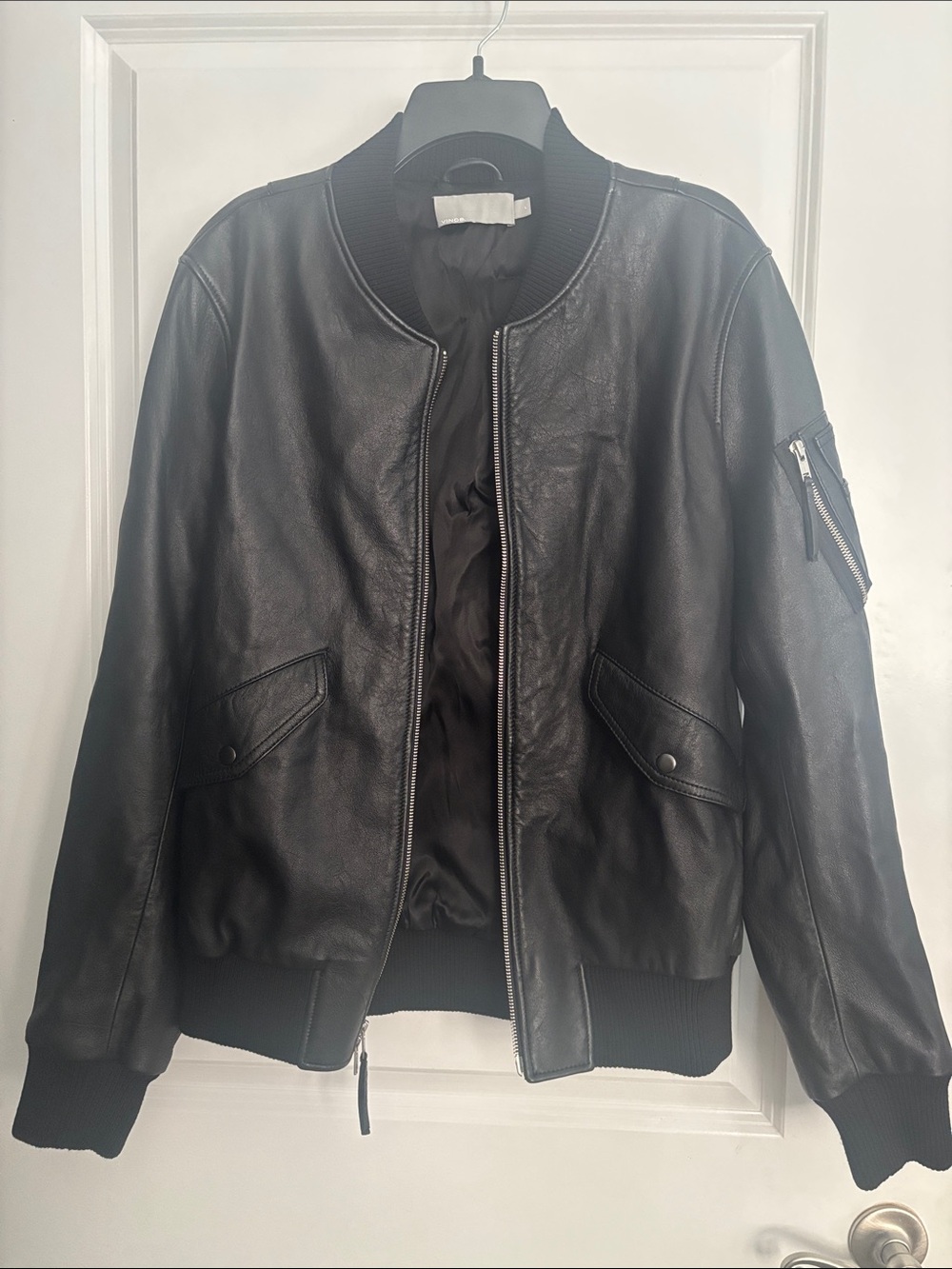 Vince Camuto Black Leather Bomber Jacket